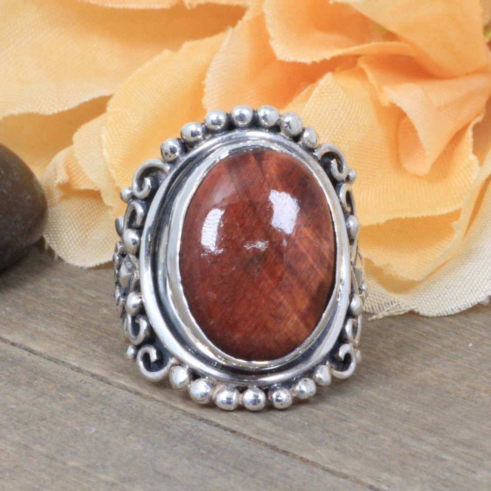Mahogany Tiger's Eye Sterling Silver Ring Size 8